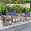 Tangkula 4PCS Acacia Wood Patio Conversation Set Outdoor Furniture Set W/ Navy Cushions -Beauty house GUEST 9c850a55 864c 4a43 bc6a f99e9bd0f702