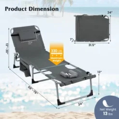 Tangkula Outdoor Folding Chaise 5-Position Lounge Chair W/ Face Hole & Adjustable Footrest -Beauty house GUEST 9cd77990 8930 4aba 80f8 a6eee364c4c5