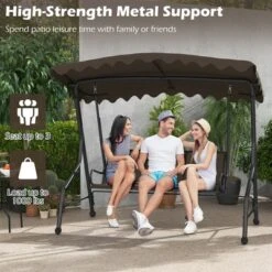 Tangkula 3-Seat Outdoor Swing, Porch Canopy Swing W/ Adjustable Shading Breathable Seat -Beauty house GUEST 9cf1da68 7ed8 4aee 9db1 401b9ec02191