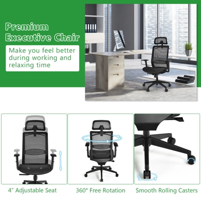 Tangkula High Back Mesh Office Chair Ergonomic Executive Chair Swivel Computer Task Chair W/ Headrest Black/ Gray 6 Tangkula High Back Mesh Office Chair Ergonomic Executive Chair Swivel Computer Task Chair W/ Headrest Black/ Gray - Image 4