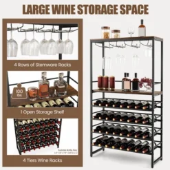 Tangkula 32 Bottles Drinks Rack Rustic Drinks Storage Holder Freestanding W/ Glass Holder -Beauty house GUEST 9d7482c9 c2f0 4d68 a75b bf327f86158e