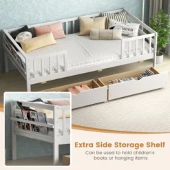 Tangkula Twin Size Kids Bed W/ Storage 2 Pull-out Drawers Side Shelf For Children & Teens -Beauty house GUEST 9e14b1d6 d0f0 4602 bfec 86a629a74371