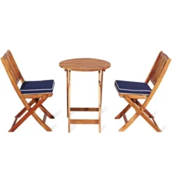 Tangkula 3PCS Folding Patio Conversation Set Acacia Wood Bistro Set W/ Cushions