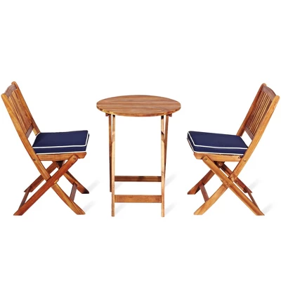 Tangkula 3PCS Folding Patio Conversation Set Acacia Wood Bistro Set W/ Cushions 3 Tangkula 3PCS Folding Patio Conversation Set Acacia Wood Bistro Set W/ Cushions