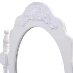 Tangkula White Vanity Mirror Wood Makeup Dressing Table Stool Set White (Mirror, 3 Drawers, Stool) -Beauty house GUEST 9e2cf659 82df 45f5 9086 2fce07d242de