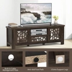 Tangkula 55" Retro TV Stand Media Entertainment Center W/ Mirror Doors & Drawer Brown -Beauty house GUEST 9e4b05ed a538 4afb ba3c 03931ce0ac9d