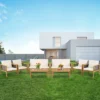 Tangkula 8PCS Patio Acacia Wood Furniture Set PE Rattan Conversation Set W/ Off White Cushions -Beauty house GUEST 9e5f22bb 8d84 439f 8010 db90902a2c07