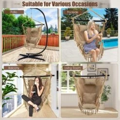 Tangkula Hammock Chair W/ Soft Pillow Cushions Pocket Hanging Rope Swing Steel Bar -Beauty house GUEST 9eb51436 75f0 4561 823a befda7f0f328