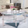 Tangkula Oval Dining Table Tempered Glass Top Tea Table Chrome Base Living Room -Beauty house GUEST 9ef42a94 7911 4bc8 b4af ea8ced43acc8