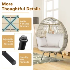Tangkula Patio Rattan Oversized Wicker Egg Chair Stationary Lounge Basket W/ 4 Soft Cushions -Beauty house GUEST 9f046ebf fca0 4736 a7b7 b9aa98a67d42