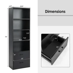 Tangkula 74” Tall Bookcase 4-tier Open Bookshelf With 2 Slide-out Drawers Modern Display Shelf With Anti-toppling Device Multipurpose Wooden Storage Organizer White/Black -Beauty house GUEST 9f09f0e4 5dc1 4421 8f01 cfe7d2f1fce4
