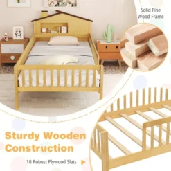 Tangkula Twin Size Kids Bed Solid Wood Platform Bed W/ Under-bed Storage & Storage Cube -Beauty house GUEST 9f42998f 3477 4612 9122 5b9dbf3b44cc