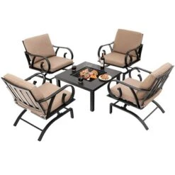 Tangkula 5PCS Cushioned Patio Dining Set Heavy-Duty Rocking Chairs With 4-in-1 Fire Pit Table -Beauty house GUEST 9f5359b2 acb5 42a7 92ff 4b92aca9bf3a