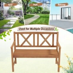 Tangkula 2-Person Acacia Wood Bench Outdoor Slats Loveseat Chair With Armrest Backrest Sturdy Frame 800lbs Load Capacity -Beauty house GUEST 9f5c579a 6446 46d0 9d8c e488502de4e6