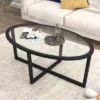 Tangkula Modern Glass Coffee Table W/ Cross Base & Acacia Wood Legs For Small Spaces -Beauty house GUEST 9f6e3f17 b5b6 4507 890b 3eb7fdbce342