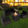 Tangkula 6 Piece Patio Wicker Conversation Set, Outdoor Rattan Sofa Set W/ 32" Propane Fire Pit Table, 50,000 BTU Heat, Tempered Glass Tabletop Black/Navy Blue/Red/Turquoise/Off White -Beauty house GUEST 9f9abb98 a7fc 42d1 8cc0 8acbcfcdbb97