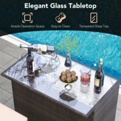 Tangkula 3 Pieces Patio Bar Set PE Wicker Outdoor Bar Table & Stools Set W/ Removable Cushions -Beauty house GUEST a00aaead 1501 4bc9 91d1 08a9d0a6e51e