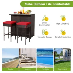 Tangkula 3PCS Patio Wicker Rattan Bar Set Table W/2 Cushioned Stools -Beauty house GUEST a02222c0 e377 4ecd be38 c74ef4617700