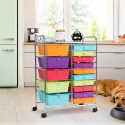 Tangkula 15 Drawer Rolling Storage Cart Opaque Multicolor Drawers Home