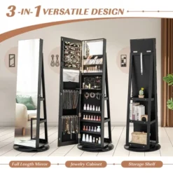 Tangkula 360° Rotating Mirrored Jewelry Cabinet Armoire 3 Color LED Modes Lockable Black -Beauty house GUEST a094b4ab 7a78 4fb7 bceb 18ebfb51e1d7