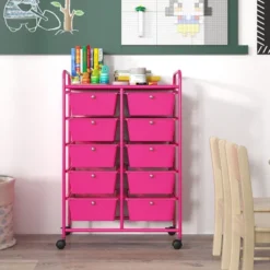 Tangkula 10 Drawers Rolling Cart Classroom Organizers Storage Cart With Wheels For Teacher Office Home School Supplies Tool Craft Hot Pink -Beauty house GUEST a0cb3b11 22ac 42b5 8285 4213f8e8120b