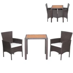 Tangkula Set Of 3 Wicker Dining Set Acacia Wood Table Top W/ Cushioned Chairs Patio Garden -Beauty house GUEST a0d15483 2b6c 4d94 b3ed 6d4c4bf274ee
