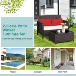 Tangkula 2PCS Patio Rattan Furniture Set Loveseat W/Coffee Table For Garden Porch Backyard Brown -Beauty house GUEST a0eef6f7 b4f1 41e7 815e 15ffe286129d