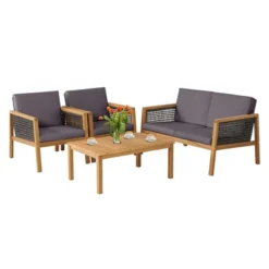 Tangkula 4PCS Patio Acacia Wood Furniture Set PE Rattan Conversation Set W/ Grey Cushions 20 Tangkula 4PCS Patio Acacia Wood Furniture Set PE Rattan Conversation Set W/ Grey Cushions -Beauty house GUEST a0fac644 6d3d 4acc 82e8 40e7c3cbcf7f