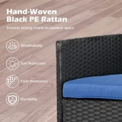 Tangkula Outdoor Rattan Loveseat 2-Seat Patio Conversation Set With Built-in Coffee Table Cushions Wicker Bench Furniture Blue -Beauty house GUEST a1099908 126e 42f4 8115 cf7e002a283d