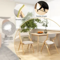 Tangkula Folding Dining Chairs Set Of 4 Wooden Table Chairs W/ Padded Seat Modern Grey & Natural -Beauty house GUEST a10e0acb d569 414b b016 26ef410d75f0