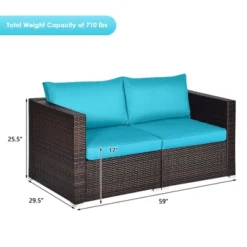 Tangkula 4PCS Rattan Corner Sofa Set Patio Outdoor Furniture Set W/ Blue Cushions -Beauty house GUEST a1102825 2cce 4f5e 968a a29e0a830bd1