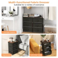 Tangkula 2PCS Fabric Bedside Table 3 Drawers Nightstand Small Dresser Bedroom Living Room -Beauty house GUEST a158bf15 f93a 4d1f 8686 75565ea18823