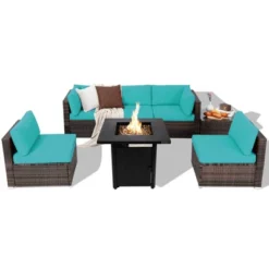 Tangkula Set Of 7 Patio Furniture Set W/ 28" 50000 BTU Propane Gas Fire Pit Table Cushions -Beauty house GUEST a161504d 1ce6 48db 89dc 9426c584124d