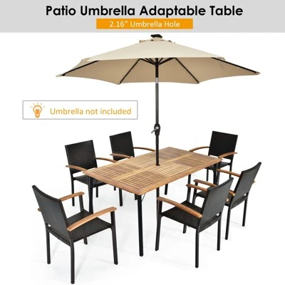 Tangkula 7 PCS Patio Rattan Dining Furniture Set Armrest Chairs Wooden Table 8 Tangkula 7 PCS Patio Rattan Dining Furniture Set Armrest Chairs Wooden Table - Image 6