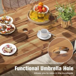 Tangkula 67" Heavy-Duty Rectangle Table Acacia Wood Dining Table W/ Umbrella Hole Patio -Beauty house GUEST a16f6061 ee55 4b91 97f8 4a8a67e1d7c8