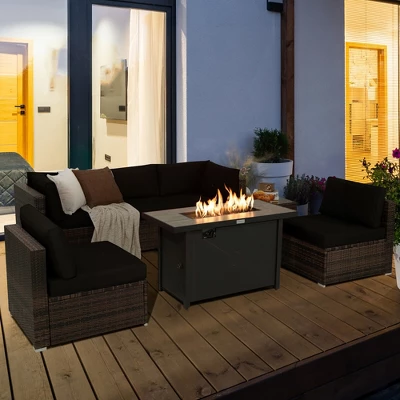 Tangkula 7PCS Patio Rattan Furniture Set Fire Pit Table Cover Cushion 4 Tangkula 7PCS Patio Rattan Furniture Set Fire Pit Table Cover Cushion - Image 2