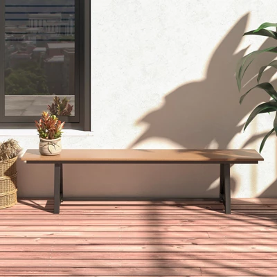 Tangkula 3-4 Person Outdoor HDPE Bench With Metal Frame 72" Long Patio Backless Bench Weatherproof Garden Bench 3 Tangkula 3-4 Person Outdoor HDPE Bench With Metal Frame 72" Long Patio Backless Bench Weatherproof Garden Bench