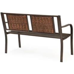 Tangkula Patio Garden Bench Rattan Backrest Park Bench Heavy-Duty Metal Chair Seat -Beauty house GUEST a27e7863 6bdf 4570 b80d 0de0b303a586