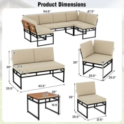 Tangkula Set Of 6 Outdoor Sectional Sofa Set Metal Conversation Set W/Cushions & Bungee Rope Seat Patio Acacia Wood Chair & Coffee Table Set -Beauty house GUEST a2c2b939 b2af 439c ba70 7f1a7e143123