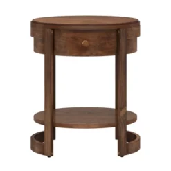 Tangkula 2-Tier Nightstand W/ Shelf & Wood Grains Drawer Round White/Brown -Beauty house GUEST a31584b1 3b5c 4e39 b3e3 1ff7cd2acdae