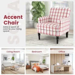 Tangkula Modern Accent Armchair Upholstered Single Sofa Chair W/ Rubber Wood Legs Red Checkerboard 14 Tangkula Modern Accent Armchair Upholstered Single Sofa Chair W/ Rubber Wood Legs Red Checkerboard -Beauty house GUEST a352f1e5 7903 47ed a096 5674539fd85e