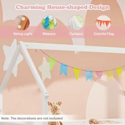 Tangkula Twin Over Twin House Bunk Bed W/ Slide Solid Wood Low Bunk Bed For Kids White -Beauty house GUEST a3b0de0c 8428 4d49 a32b ba7a97962f1e