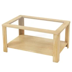 Tangkula 2-Tier Coffee Table W/ Tempered Glass Tabletop & Storage Shelf Rounded Corners -Beauty house GUEST a3c0ddc8 aa54 41d5 8cfa 6c486d7781b4