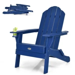 Tangkula Folding Patio Adirondack Chair Weather Resistant Cup Holder Yard Navy -Beauty house GUEST a3cd4f67 d617 469f 85c3 a49da562e9f6