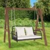 Tangkula Wicker Porch Swing 2-Person Outdoor Patio Hanging Chair W/ Cushions Mix Brown -Beauty house GUEST a3d4cbed aab7 4e7c 83e9 9643b5cb80b9