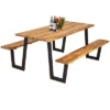 Tangkula Patented Picnic Table Bench Set Outdoor Camping Wooden 2 Built-in Benches W/Umbrella Hole -Beauty house GUEST a3f56815 582a 4b2e ba89 8c5fc768bf28
