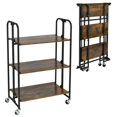 Tangkula 3-Tier Folding Bar Cart Kitchen Serving Island Utility Cart Storage Shelves 9 Tangkula 3-Tier Folding Bar Cart Kitchen Serving Island Utility Cart Storage Shelves - Image 7