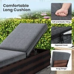 Tangkula 2 PCS Outdoor Chaise Lounge W/ Long Seat Cushion Heavy-Duty Metal Frame