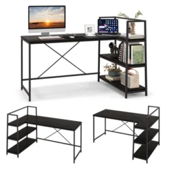 Tangkula 59 Inch L-Shaped Computer Desk Large Reversible Corner Desk W/ Open Storage Shelves Space-Saving Writing Study Table PC Laptop Gaming Desk Black/White + Natural/Black + Walnut -Beauty house GUEST a4cf5bbd 3309 4c14 8374 0195cff04c5c