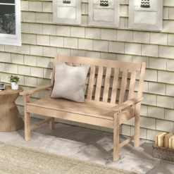 Tangkula Garden Bench All-Weather HDPE 2-Person Outdoor Bench For Front Porch Backyard Gray